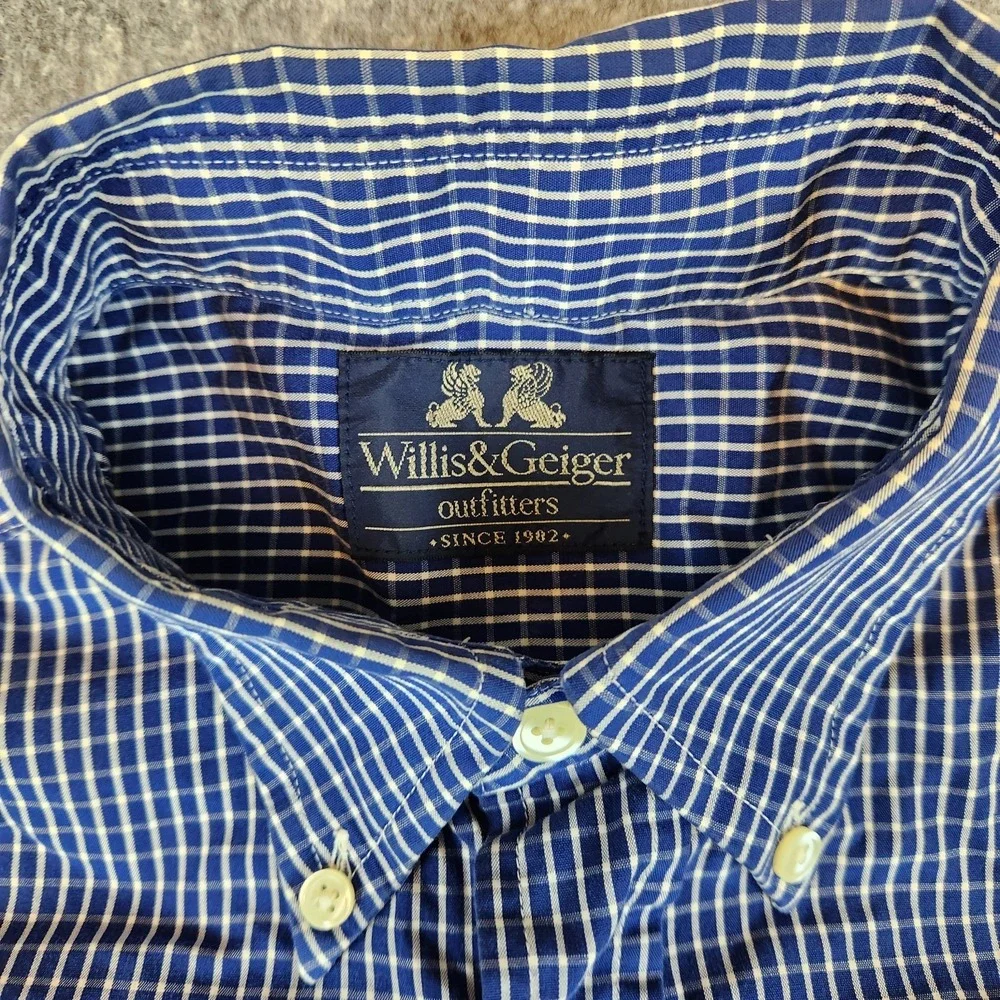Willis & Geiger Outfitters Shirt Mens Blue Graph Check Plaid Causal Pocket READ